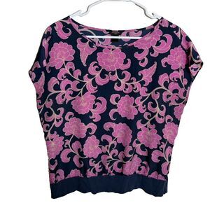 Ann Taylor Blouse Women's Large Cap Sleeve Colorful Floral Boho Career Top